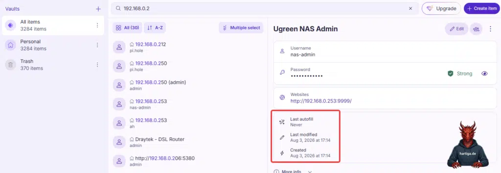 ProtonPass See Attributes for when the Credentials have been used, modified or created
